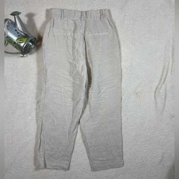 H&M Linen Blend Pleated Light Beige Highrise Cropped Pants Size 4 - Picture 9 of 9